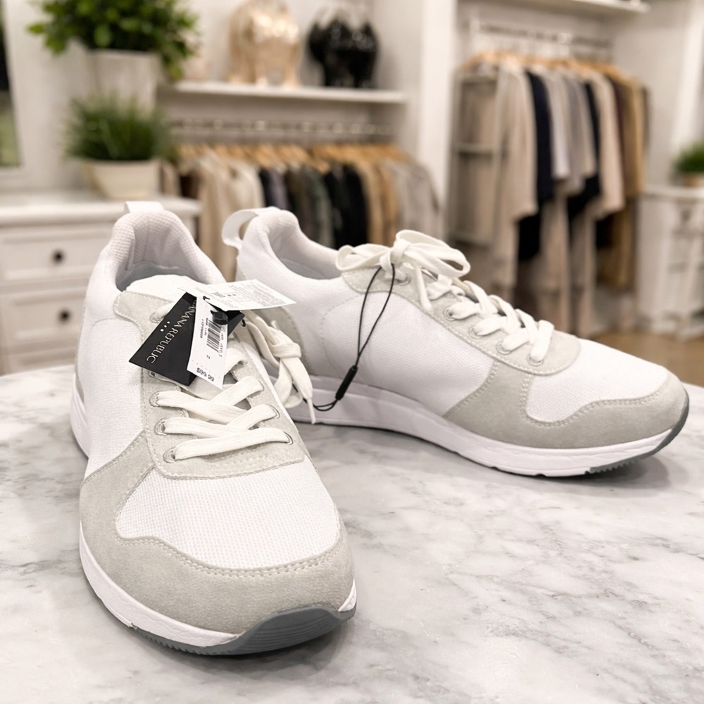 Banana Republic Men’s Sneakers Size 11 NWT Neutral White Suede Mesh Casual Shoes